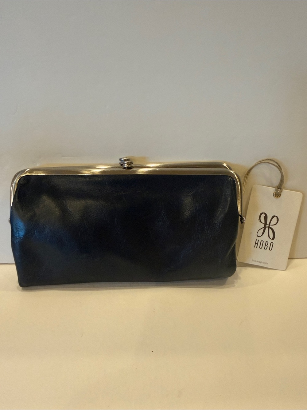 HOBO Blue Leather Frame Clutch with Silver-Tone Hardware